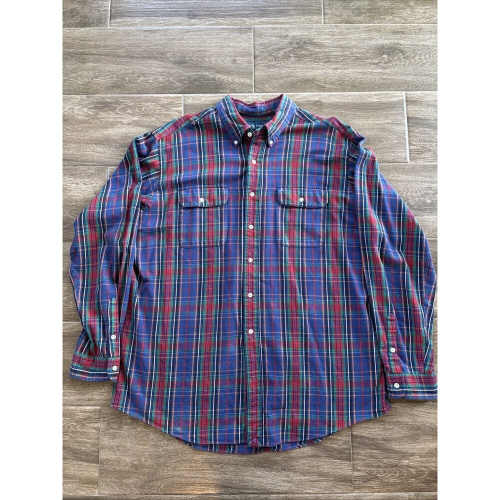 Ralph Lauren Men's Plaid Work shirt Size XXL Plus Flannel Buttons Tartan EUC